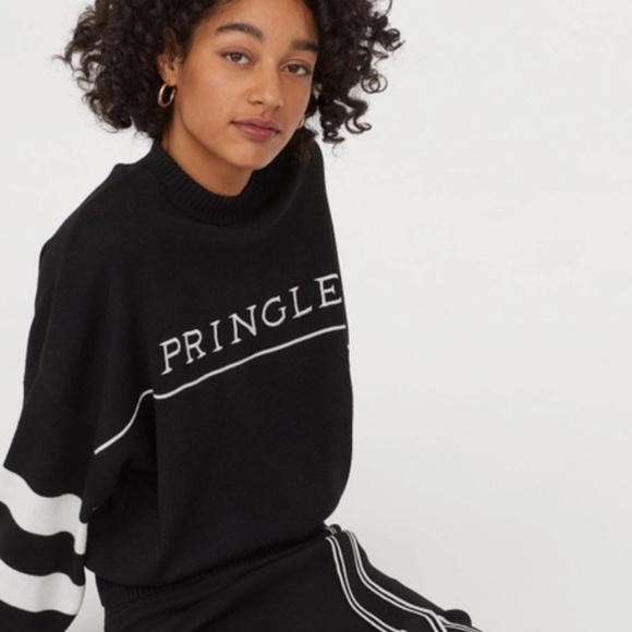 H&M x Pringle of Scotland Knit Sweater Blokettecore Black white S oversized - Picture 2 of 15